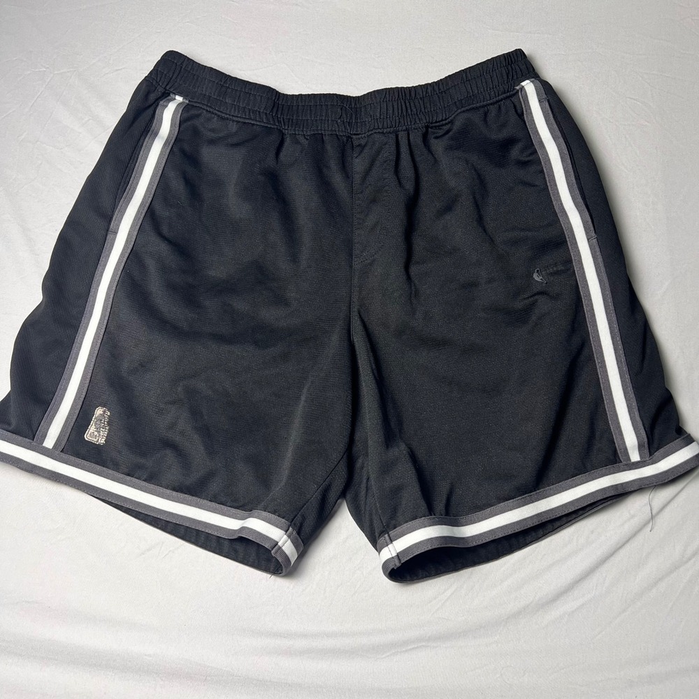 NBA Basketball Shorts Mens Large Black White Grey Striped Mesh Athletic Pockets